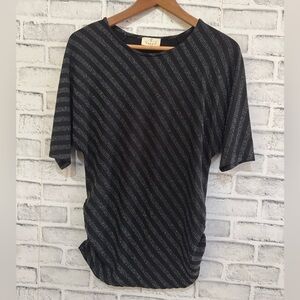 Women’s Ember black and silver metallic stripe sweater with side rouch Small
